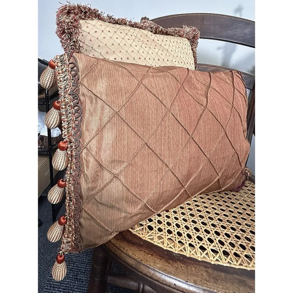 Biltmore For Your Home Throw Pillow set Balls & Fringe Red tan gold brown Lumbar